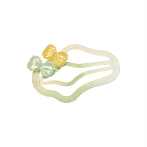 Colorful wave hair clip for girls featuring green gradient design and double bows