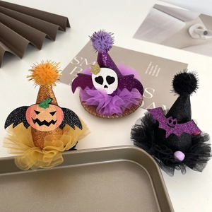 Kids Halloween mini glitter hats with pumpkin bat and skull designs for party costumes