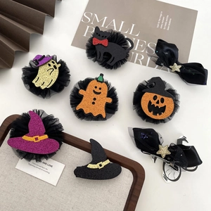 Halloween 7-piece hair clip set with glitter ghost pumpkin and bat motifs for kids