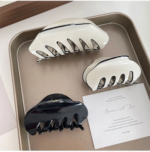 Three-piece set of cream and black acetate claw clips in large and small sizes
