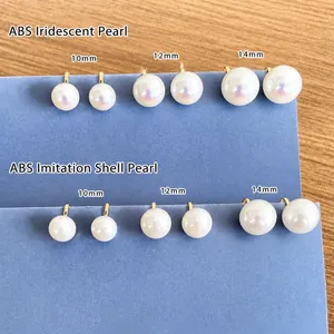Elegant ABS pearl stud earrings in 10mm 12mm 14mm sizes with iridescent finish