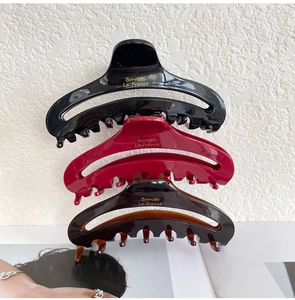 French style hollow hair claws in glossy black, burgundy red and amber brown acetate