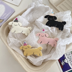 Set di Fermagli per Capelli a Forma di Cane in Acrilico con Cappello da Festa per Ragazze Kawaii Animale Festa di Compleanno Gioiello