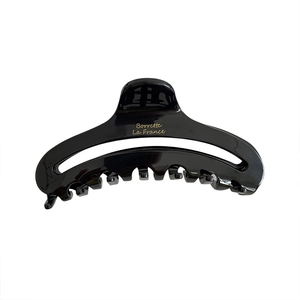 French style hollow black acetate hair claw clip with gold lettering for women