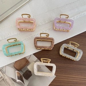 Square Acetate Hair Claw For Women Marble Pattern Metal Shark Clip Geometric Hair Catch Barrette Elegant Hair Accessories