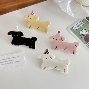 Set di 4 graziose mollette per capelli a forma di cane in acrilico con cappelli da festa