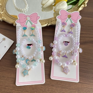Kids ocean themed jewelry set with pearl necklace, bracelet and seashell charms