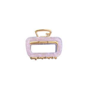 Elegant light purple acetate hollow square hair claw clip with gold metal teeth