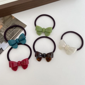 Five-piece set of elegant acetate bow hair ties with France handmade gold lettering