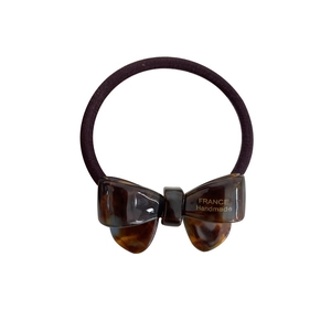 Elegant tortoiseshell acetate bow hair tie with high-elasticity band for ponytail