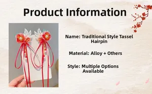 Close-up of Hanfu floral hair clip with silk ribbons and pearl tassel details