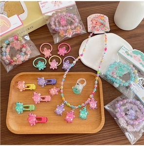 Détails de barrettes tortue colorées et ensemble de bijoux en perles pour petites filles
