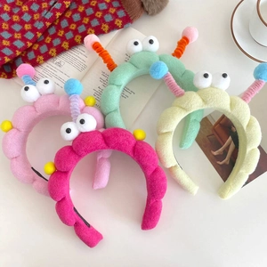 Funny Cartoon Plush Monster Big Eyes Headband Soft Coral Fleece Hair Band For Face Washing Makeup Women Hair Accessories