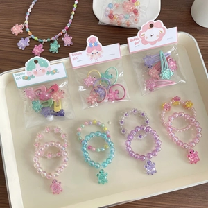 Parure bijoux tortue colorée pour enfants avec collier de perles, bracelet et accessoires