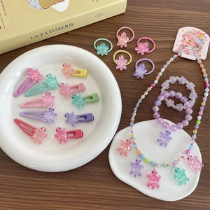 Parure bijoux tortue colorée pour filles avec colliers perlés et barrettes