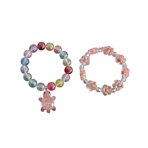 Bracelet de perles tortue coloré et ensemble de bijoux fleur rose pour filles