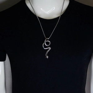 Minimalistische Schlangen-Halskette aus Titanstahl in Silber mit roten Augen für Unisex