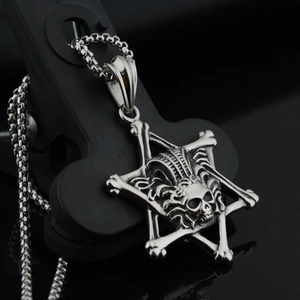 Pendentif crâne et étoile gothique punk en acier inoxydable argenté pour hommes et femmes