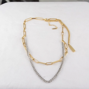 Mode Edelstahl Zweifarbig Gold Silber Doppellagige Halskette Für Damen Minimalistische Büroklammer Und Panzerkette Schmuck