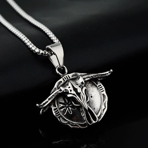 Collier Pendentif Crâne d'Antilope en Acier Titane Rétro Métal Vieilli Géométrique Punk Gothique Hip Hop Bijoux Unisexe