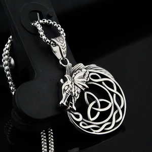 Vintage Stainless Steel Celtic Dragon Pendant Necklace Retro Silver Triquetra Viking Hip Hop Punk Jewelry For Men Women