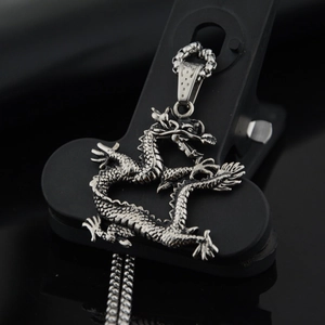 Retro Stainless Steel Chinese Dragon Pendant Necklace Hip Hop Punk Style Men Women Jewelry Gift Blackened Box Chain Neck饰