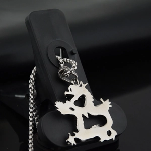 Polished silver stainless steel dragon pendant necklace with box chain for men and women
