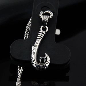 Hip hop black zircon sickle fish hook pendant necklace made of durable titanium steel