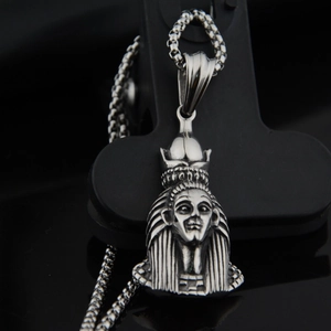 Vintage ägyptische Pharao Anhänger Halskette aus silbernem Edelstahl mit grober Gliederkette