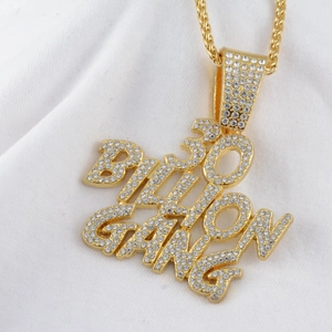 Collana con Ciondolo Lettera Hip Hop Iced Out 30 Billion Gang in Lega con Strass Tonalità Oro Catena a Corda Gioielli Unisex
