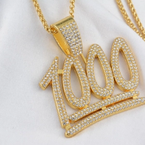 Collar de Hip Hop de Aleación de Diamantes de Imitación Número 1000 Colgante Chapado en Oro Iced Out Collar de Cadena de Cuerda Numérica Joyería para Hombres Mujeres Fiesta