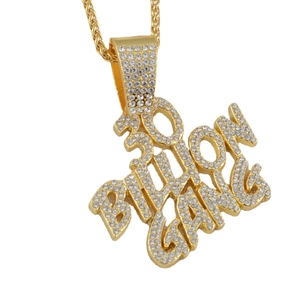 Collana hip hop dorata con ciondolo 300 BLING GANG ghiacciato e catena a corda intrecciata