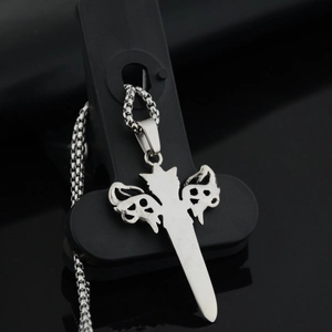 Minimalist silver stainless steel cross sword pendant necklace for men and women