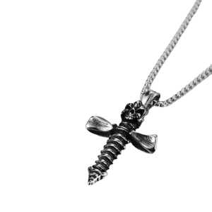 Collier gothique punk hip hop avec pendentif crâne en argent vieilli et chaîne boîte