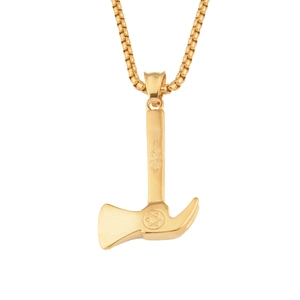 Collana hip hop in acciaio al titanio dorato con ciondolo a forma di ascia ed esagramma inciso