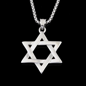 Pendentif hexagramme en acier inoxydable argenté poli avec chaîne box pour un style hip-hop