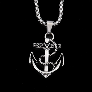 Vintage Hip Hop Anchor Pendant Necklace For Men Women Titanium Steel Nautical Rope Skull Box Chain Trendy Jewelry Gift