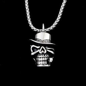 Vintage Punk Top Hat Skull Pendant Necklace Stainless Steel Hip Hop Gothic Jewelry For Men Cool Biker Rock Style Accessory