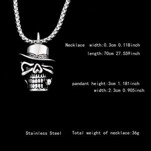 Hip hop skull pendant necklace with top hat in stainless steel for club fashion style