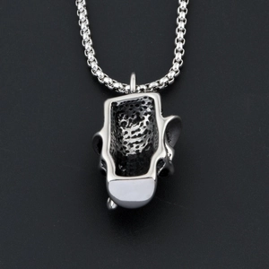 Gothic punk skull mask pendant in titanium steel with a classic bead chain