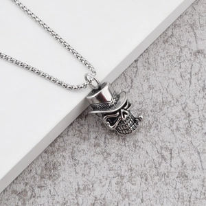 Retro punk style skull necklace with top hat pendant and box chain for women