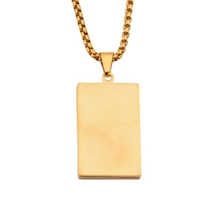 Polished gold square tag cross pendant on box chain minimalist hip-hop necklace