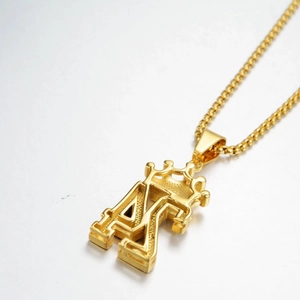 Hip hop style gold plated crown letter A pendant necklace with box chain for men