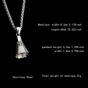 Collier avec pendentif volant de badminton en acier inoxydable et chaîne de 60cm
