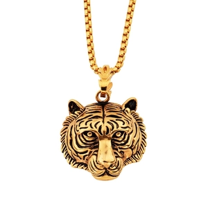 Hip hop style gold tiger head pendant necklace with box chain for men and women