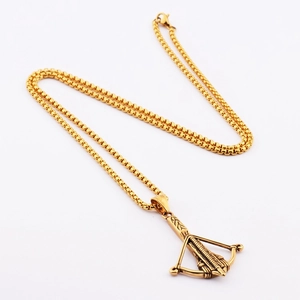 Collier hip hop avec pendentif arbalète or vintage et chaîne box pour homme et femme