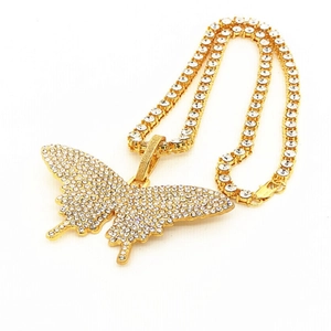 Collana con Pendente a Farfalla in Lega di Zirconia Hip Hop di Lusso con Catena Tennis Oro Argento Bling Gioielli Donna