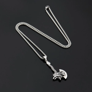 Hip hop silver dragon axe pendant necklace in polished titanium steel for men and women