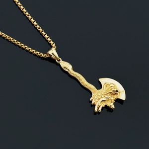 Hip hop gold dragon axe pendant necklace with box chain for men and women