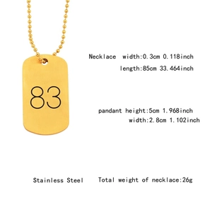 Gold stainless steel lightning 83 dog tag pendant with beaded chain for hip hop style